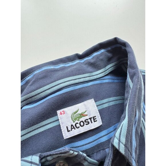 Lot of 2 LACOSTE Navy Blue Red Striped Cotton Casual Button Down Shirts, Size 43 - Picture 8 of 16